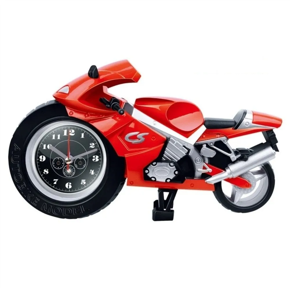 

Creative Cartoon Motorcycle Alarm Clock Drop-proof Silent Movement Desktop Clock Plastic Motorcycle Model Ornament Gift
