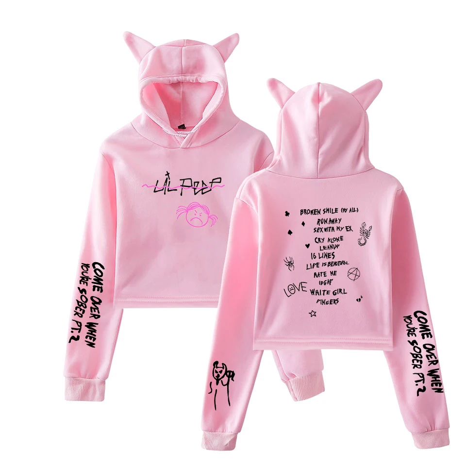 Lil Peep Women's Cat High Waist Hoodie New Listing Fashion Design Hip Hop Hoody Harajuku Casual Sweatshirts Pullovers Full Piece