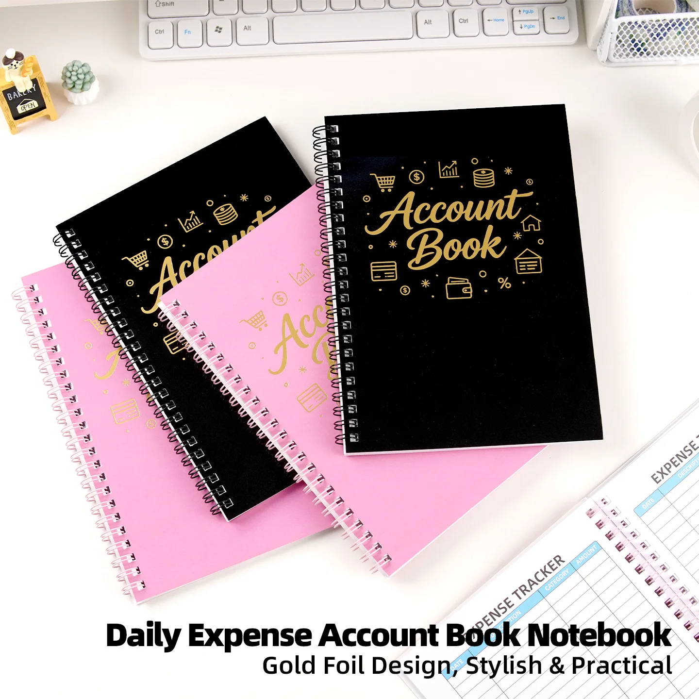 Spiral Account Book Gold Foil Cover Daily Expense Tracker Notebook Household Budget Ledger Book Income Expenses Record Journal