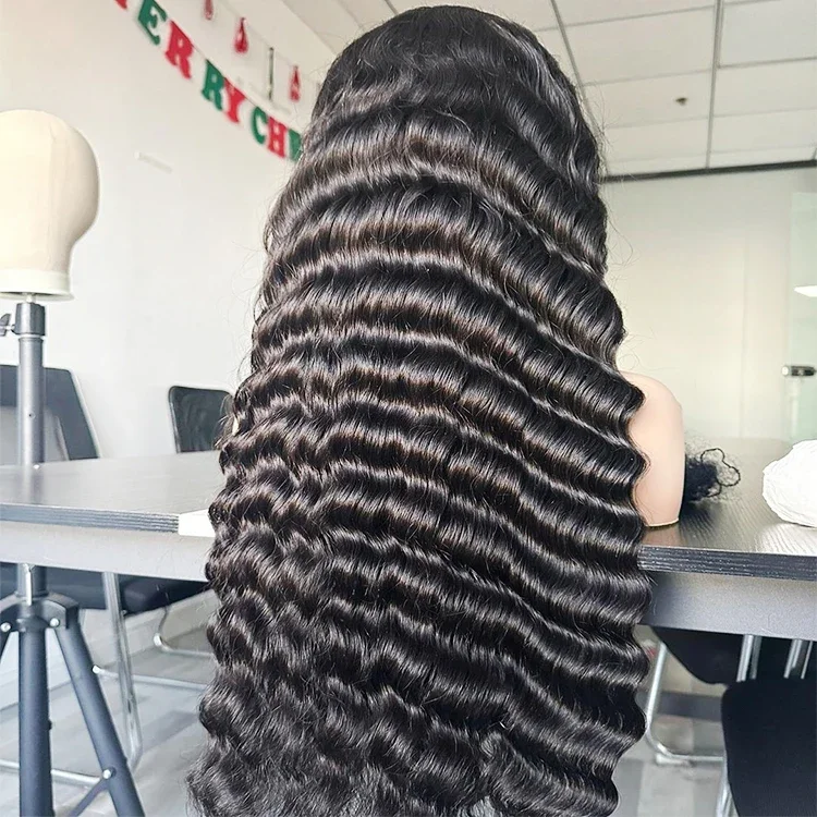 

Drop Shipping Deep Wave Human Hair Natural Black Wig High Quality Large Stock 13x4 Transparent HD Lace Front Wig