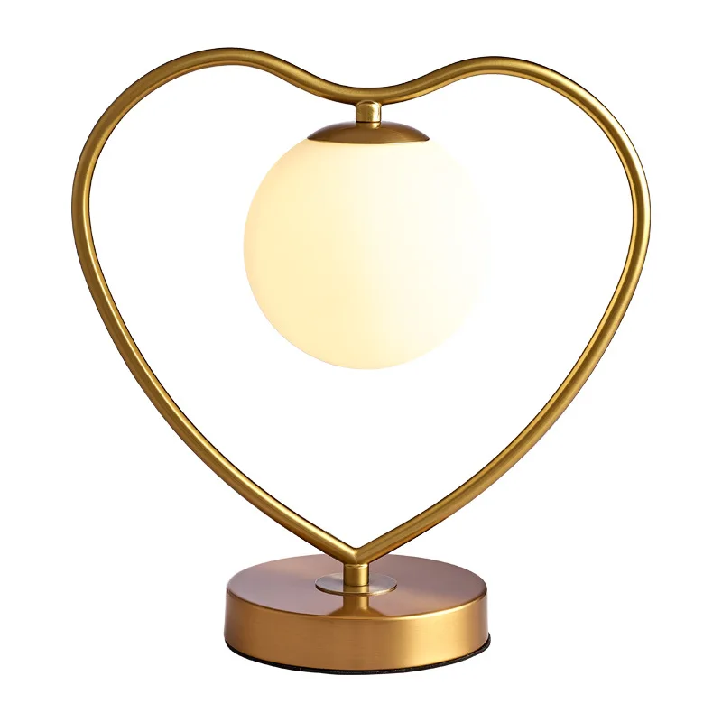 

Heart Love Gold Glass Lights Bedside Reading Desk Lamp Fixture Bedroom Hotel Home Decoration Modern LED Table Lamps