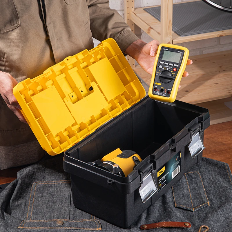 Deli 17in Plastic Tool Box, Storage Organizer with Secure Latch, Portable Design, Perfect for Home, Garage, and DIY Projects