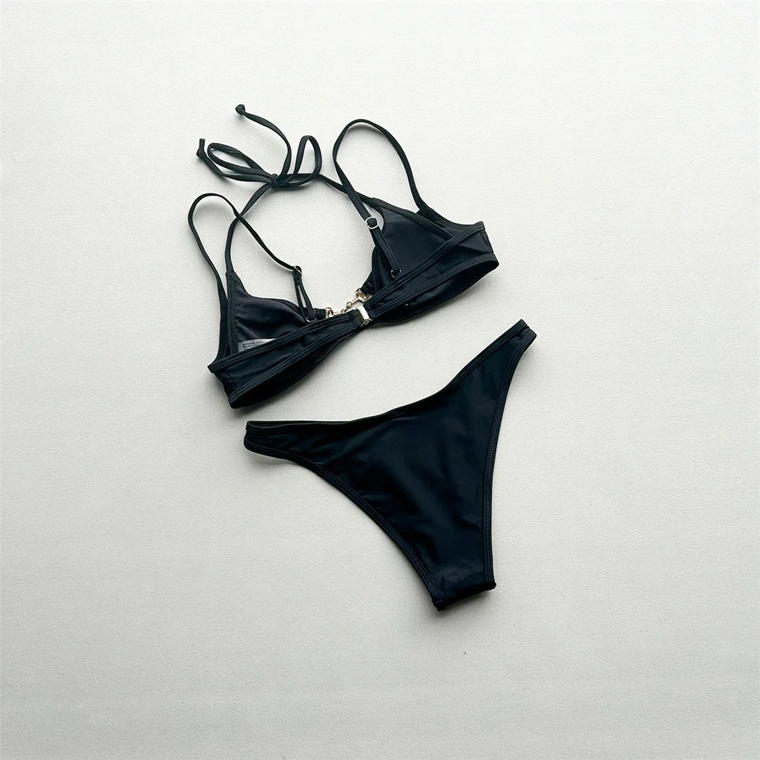 Halter-Bikini mit Ausschnitten, Damen-Badebekleidung, zweiteiliges Bikini-Set, hoch geschnittene Beine, gepolsterter Badeanzug, Badebekleidung, Schwimmbikini V8167 – Detail 5