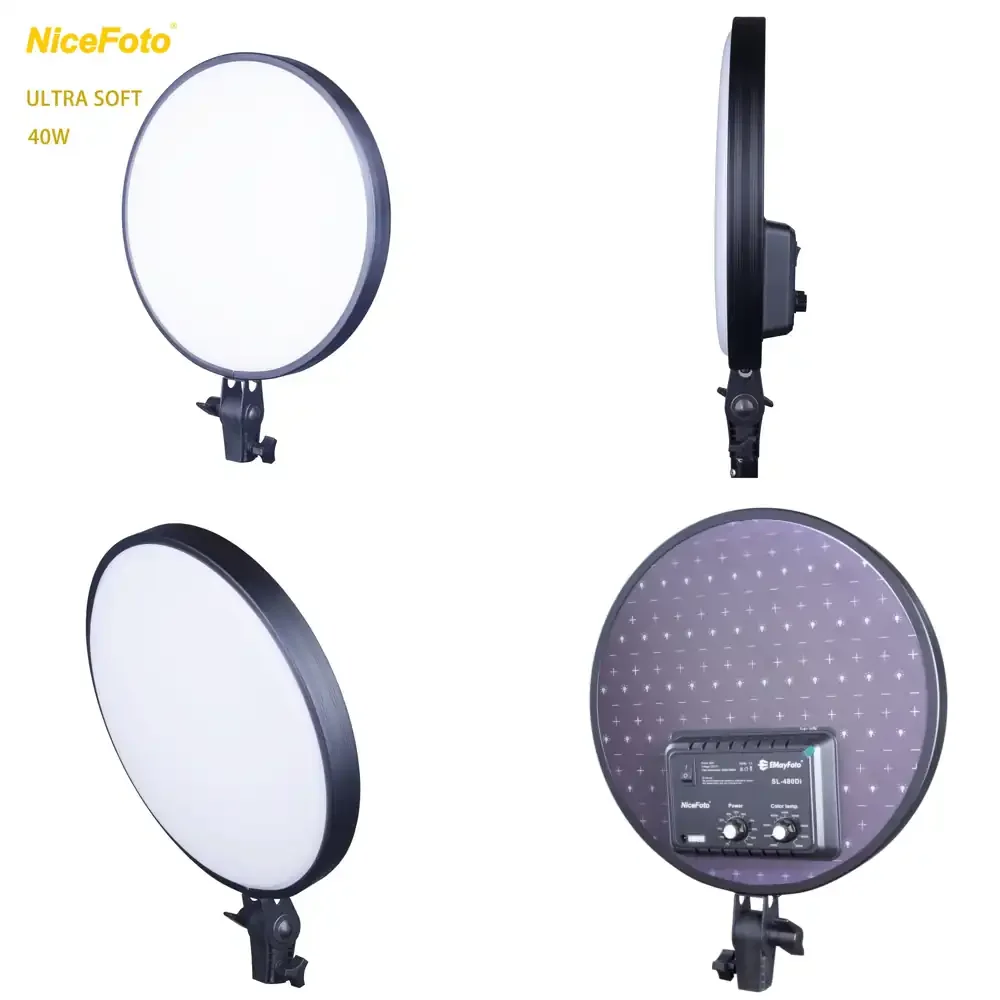 

NiceFoto-480DI Bi-color 40W Low Blue Light Ultra Soft Studio Round LED Slim Panel Light for Photography and Videography