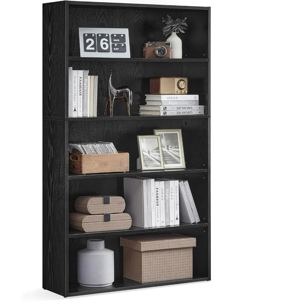 31.5 inches wide, 5-storey open bookshelf with adjustable storage shelves, floor standing unit, ebony black ULBC175T56