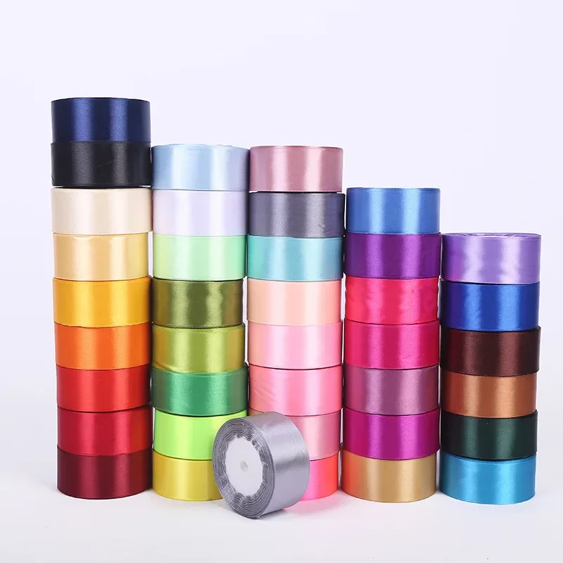 25 yardas/rollo de cintas de satén de seda de 6mm, 10mm, 15mm, 20mm, 25mm, 40mm y 50mm para embalaje de regalo, decoración para fiesta de Navidad, manualidades de tela