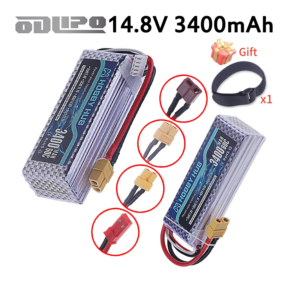 14,8V Lipo-Akku für RC Quadcopter FPV Racing Drohnen und Modellautos, 4S 3400mAh 60C Akku mit Deans T/XT30/XT60/JST Stecker