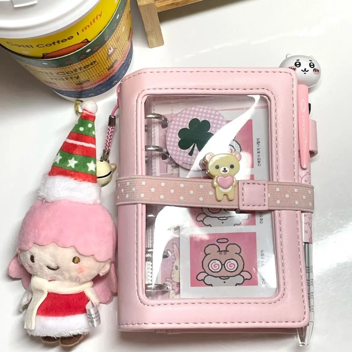 A7 Pink Blue Binder Korean Heart Postcard Window Photocard Note Diary Planner Leather Cover Stationery Sketchbook