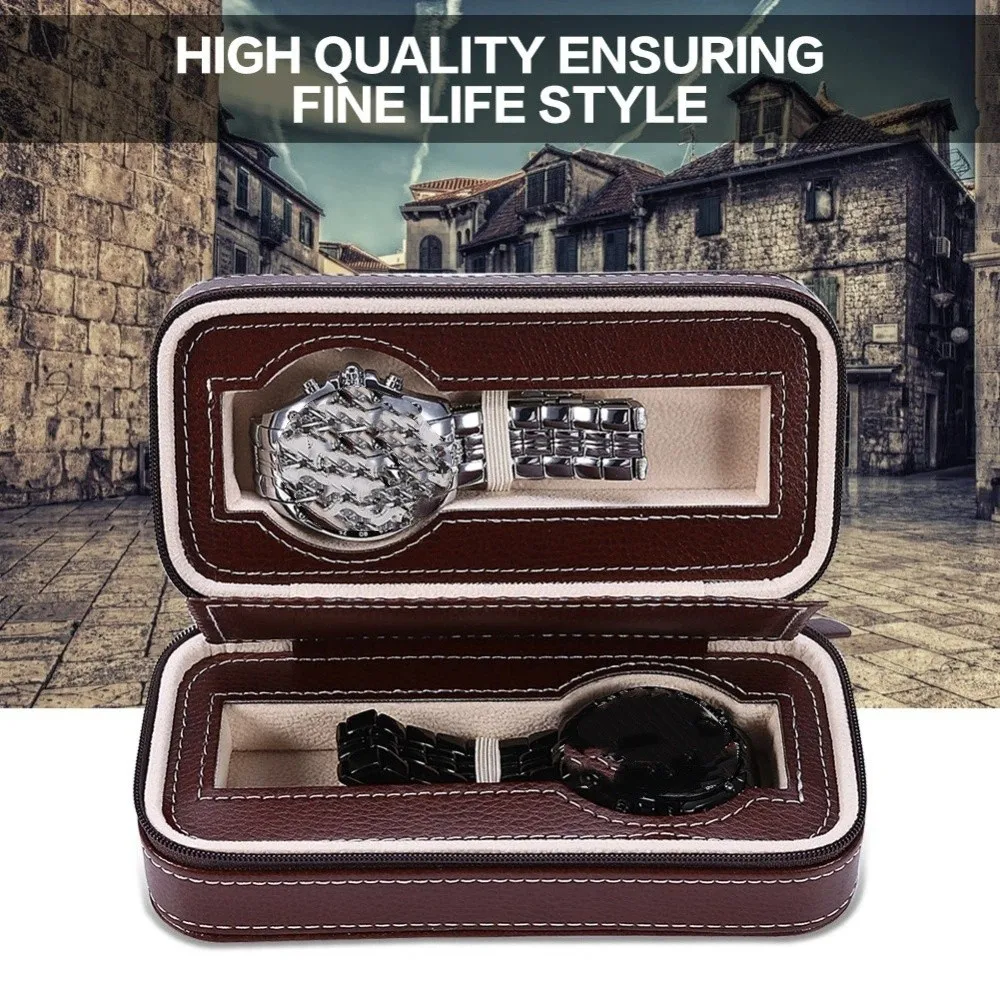 

PU Leather Watch Storage Box Artificial Leather Simple Design Watch Organizer Zippered Design Zippered Storage Box Home Storage