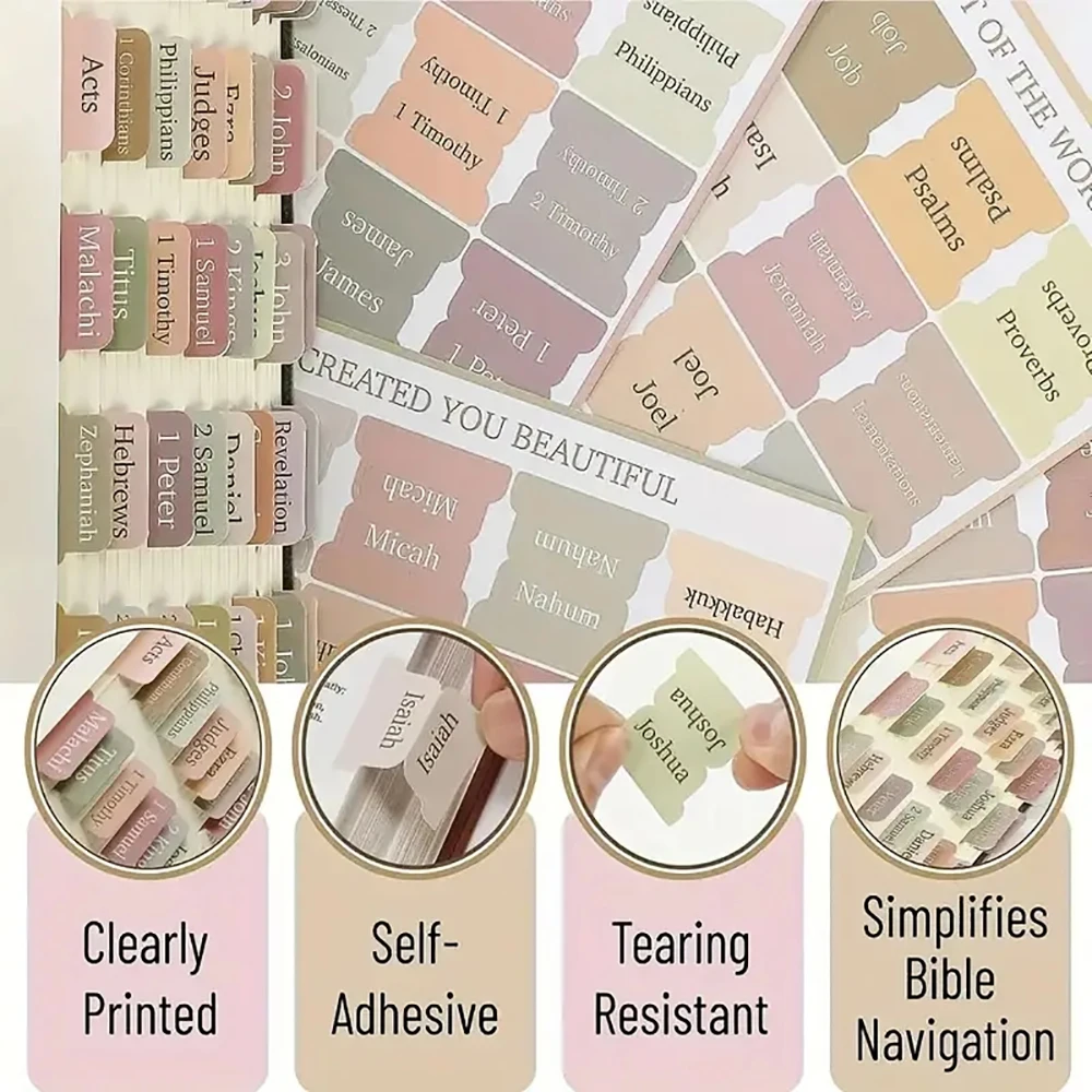 5-Blatt-Bibel-Index-Etikettenaufkleber, Lesezeichen-Aufkleber, beschreibbar, abnehmbar, personalisierbar, selbstklebende Papierregisterkarten,