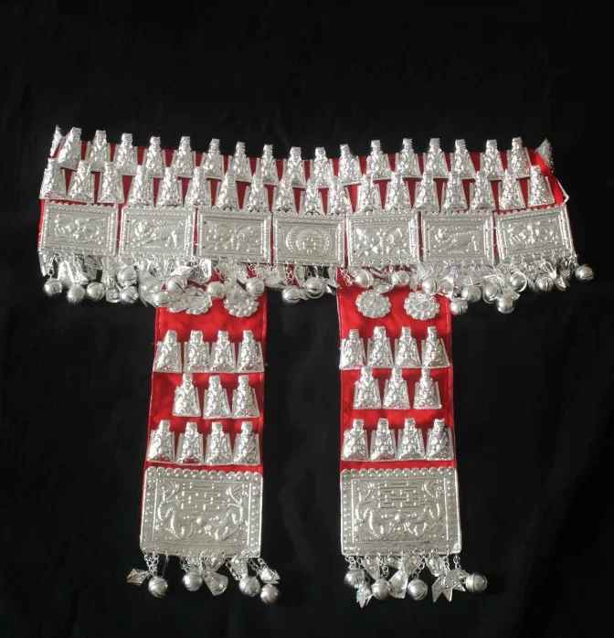 

Chinese Miao Dance Waist Chain Sliver Colour Belt Hmong Women Festival Garnish