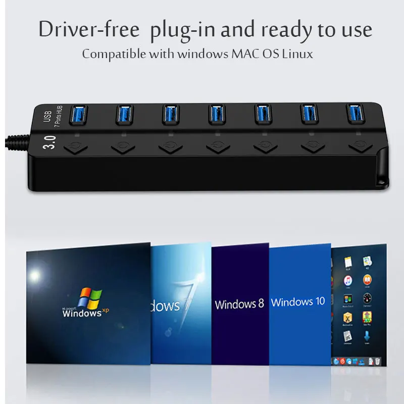 7 in 1 USB HUB USB 3.0 Switch USB Hub 2.0 Adapter High Speed Multi 4 Port Hub USB On/Off Switch Portable USB Splitter For Laptop image 5
