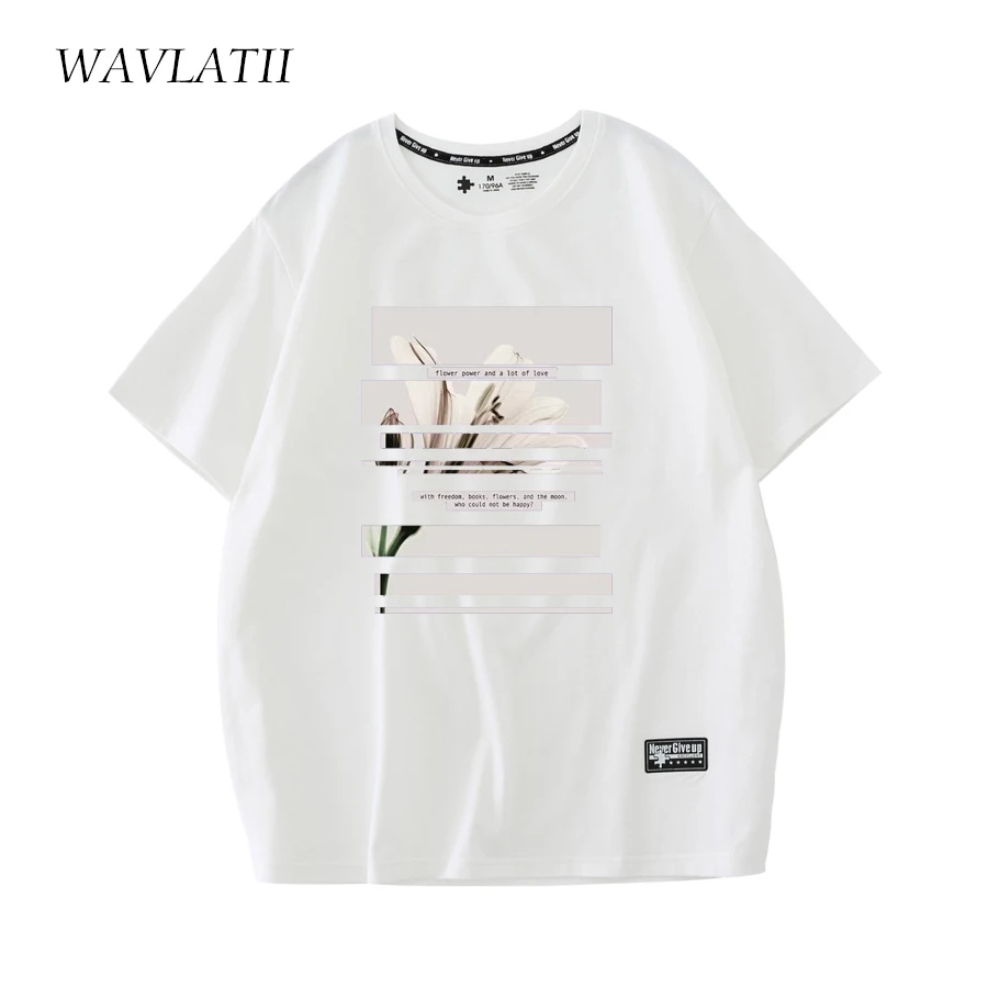 WAVLATII Women New Art Printed T Shirts Female Black 100% Cotton Casual Tees Lady Pink Short Sleeve Tops for Summer WT2226