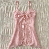 Y2k Summer New Solid Sling Tops Kawaii Lace Bow Inside A Sling Vest 90s Aesthetics Crop Top Women Pink Tank Top Fashion Punk Top