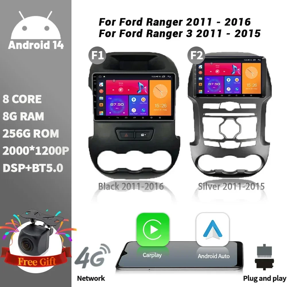 

Android 14 For Ford Ranger 3 2011 - 2015 Car Multimedia Stereo Navigation GPS 5G Wifi BT Radio Head Unit Screen