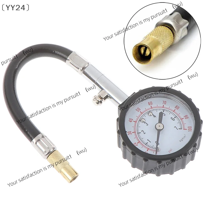 〔YY24〕Automotive Mechanical Tire Gauge - High Precision Stainless Steel Pressure Gauge With Hose For Car Tires
