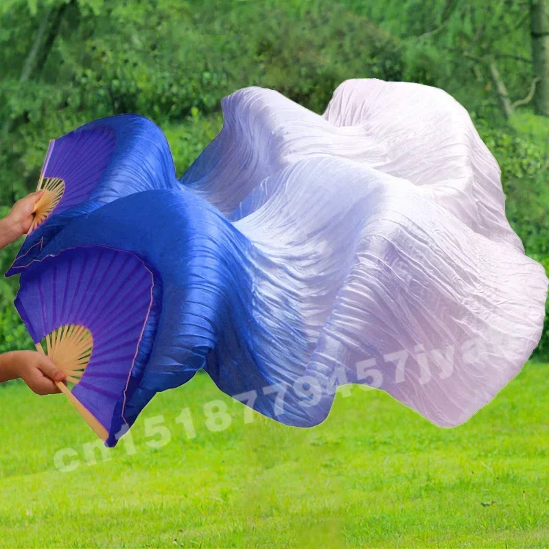 1 para prawdziwych jedwabnych wachlarzy, długie, z gradientem kolorów, do tańca brzucha, chińskie wachlarze taneczne, klasyczny rozmiar, rekwizyty do tańca weselnego, długie jedwabne wachlarze