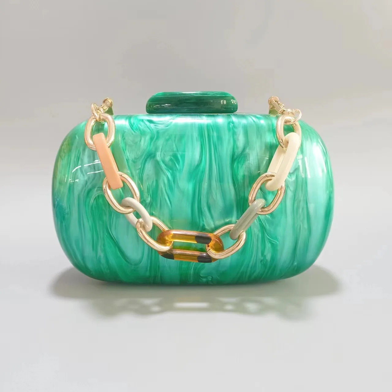 Goose Egg Shell Crossbody Bag Europe And America Evening Acrylic New Oval Shoulder Fashion Carry Gold Chain Green Backpack Small