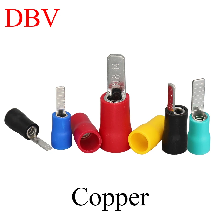 DBV1.25/2/5.5 Copper Electric Wire Cable Splice Lug Circuit Breaker Plug In Pin Insert Connector Blade Insulated Crimp Terminal