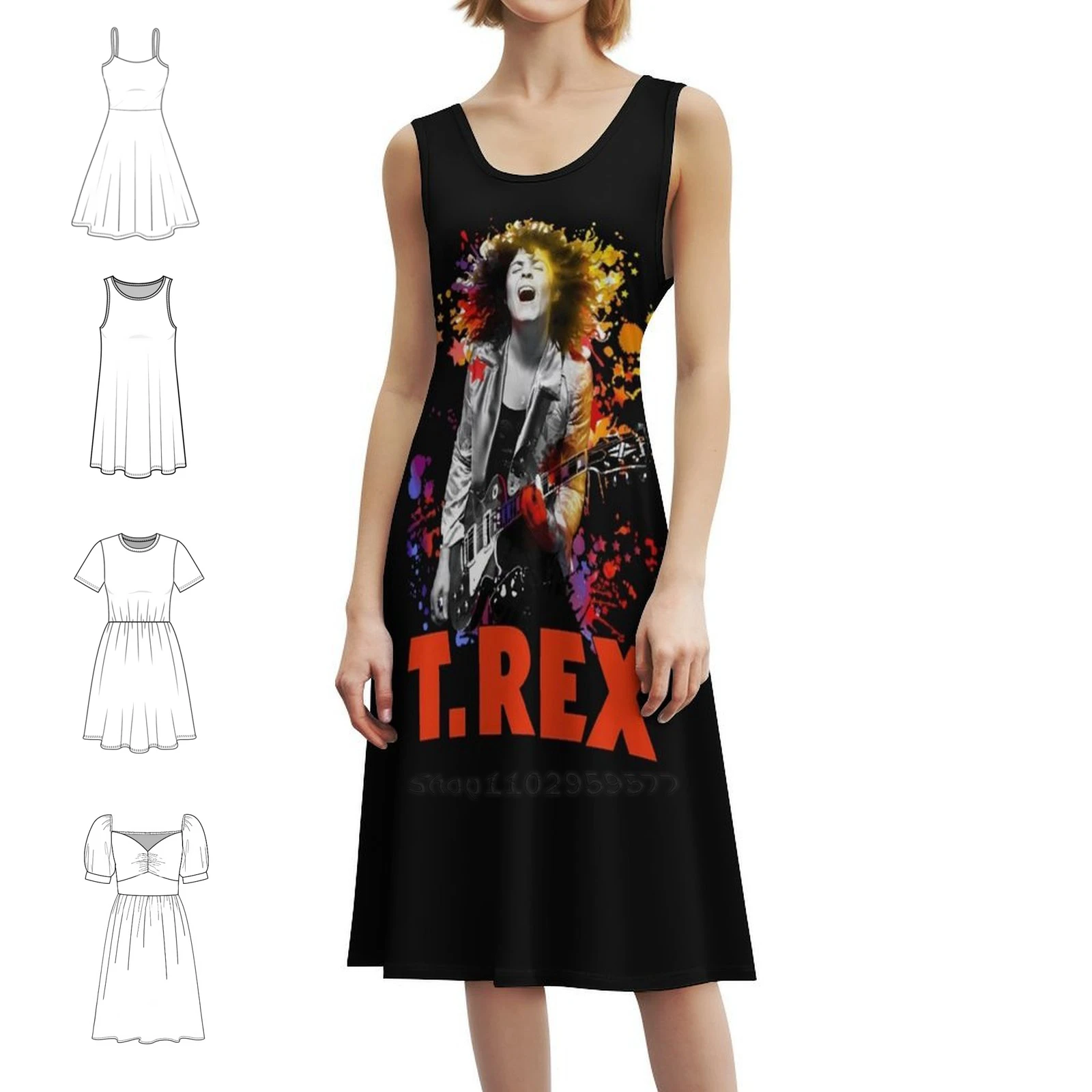 تي ريكس روك باند مارك بولان ريترو كول تي شيرت بوهيمي بلا أكمام فستان متعدد الطباعة شاطئ عطلة فستان الحفلات تي ريكس مارك بولان #1