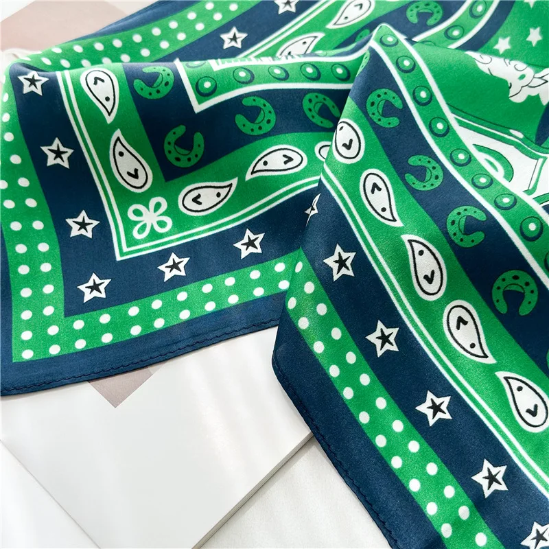 الأخضر الحصان الصيف وشاح حريري المرأة الربيع شال صغير ساحة عصابات الشعر الرقبة اكسسوارات النساء Foulard 65 سنتيمتر * 65 سنتيمتر #5