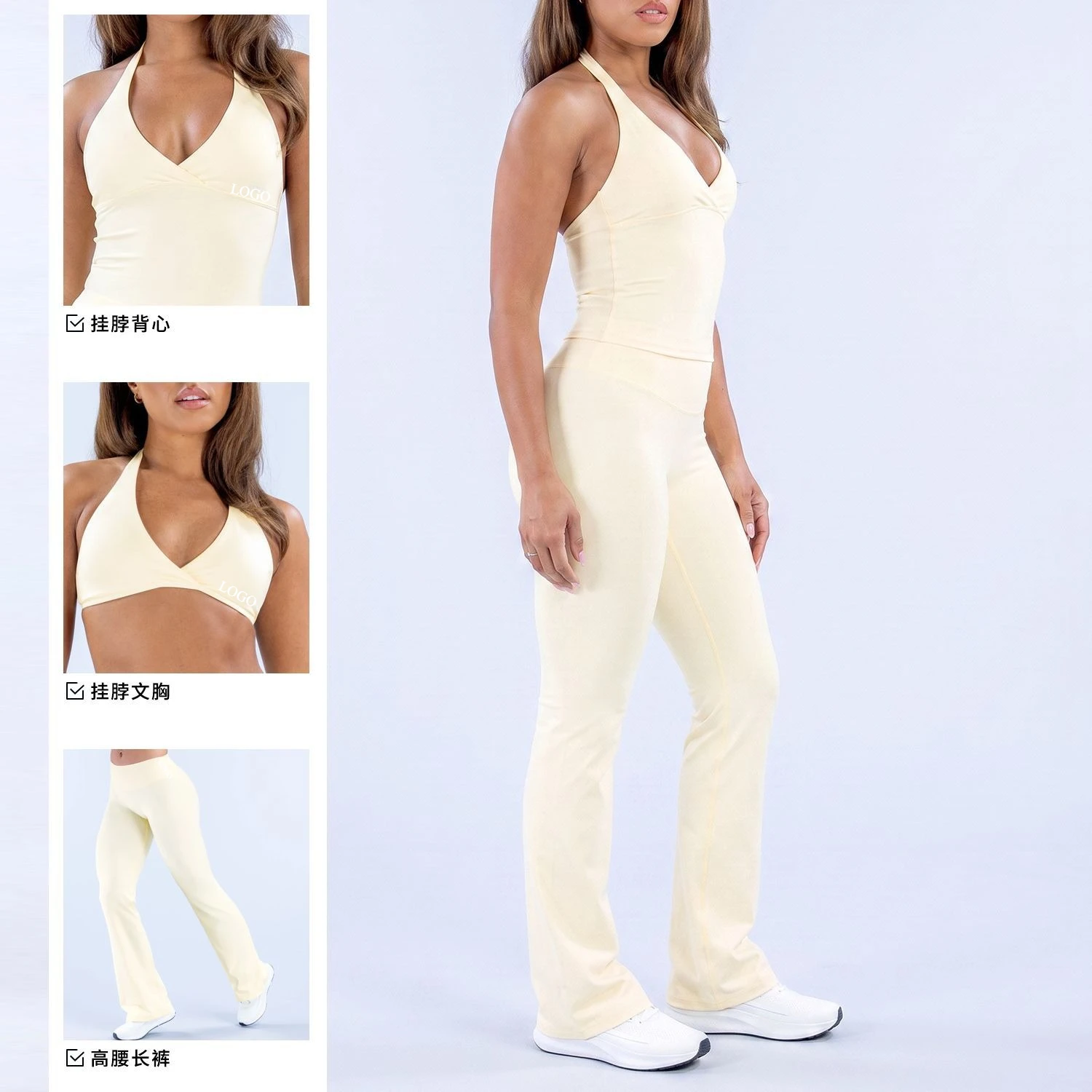 LOGO  2PCS High Quality Women Naked‑Feeling Yoga Set High Elastic Sports Bra Butt Lifting Shaping Yoga Leggings Gym Activewear