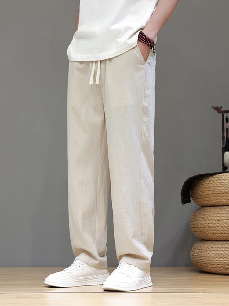 

Мужские летние тонкие брюки из ледяного шелка прямого кроя, повседневные, свободные, модные, молодежные, быстросохнущие, прямые, длинные