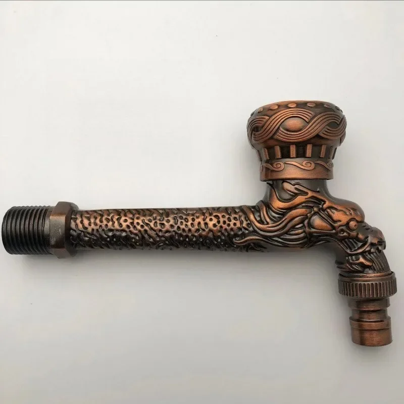 Wall-mounted dragon-shaped faucet for washing machine and mop basin with antique carved design and quick-opening faucet