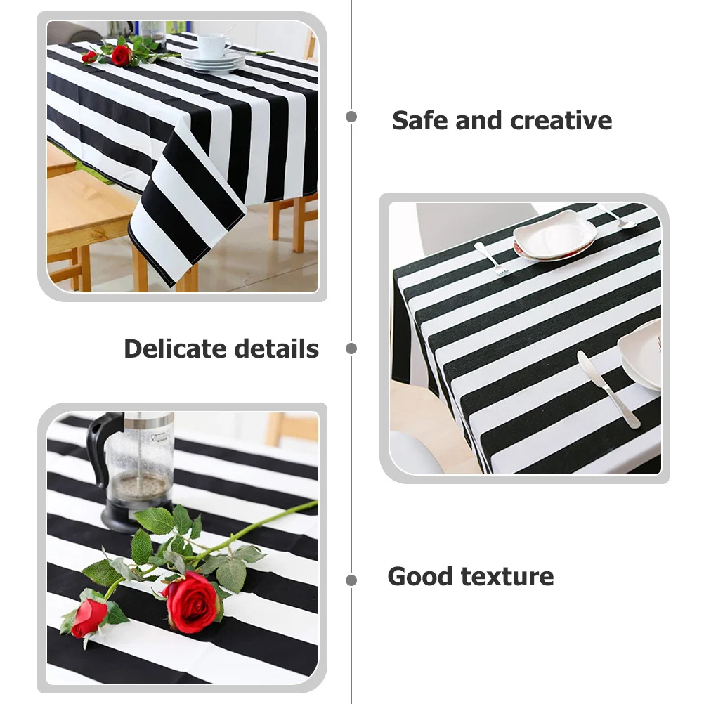 

2Pcs Stripe Tablecloth Simple Design Stain Resistant Table Cover for Kitchen Living Room Garden Party Birthday Decoration