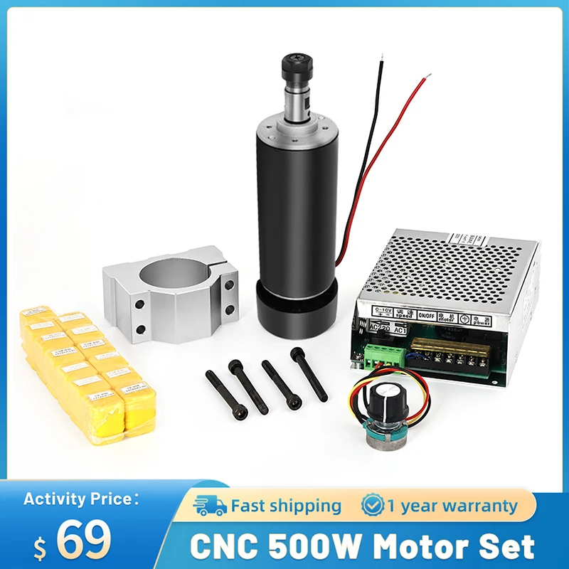 

0.5kw Air Cooled Spindle ER11 Chuck CNC Spindle Motor 500W + 52mm Clamps+Power Supply Speed Governor For Engraver CNC Router