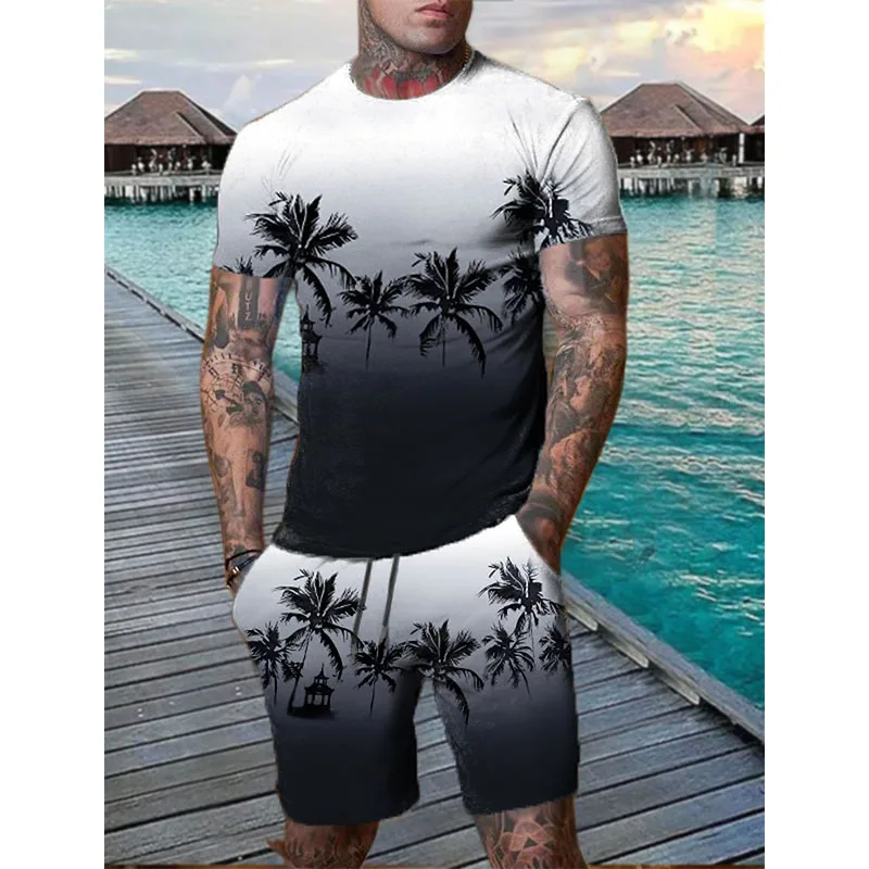 Nova praia havaiana ternos masculinos coqueiro impressão 3d camisetas shorts conjuntos esportivos de 2 peças agasalho roupa de grandes dimensões roupas masculinas