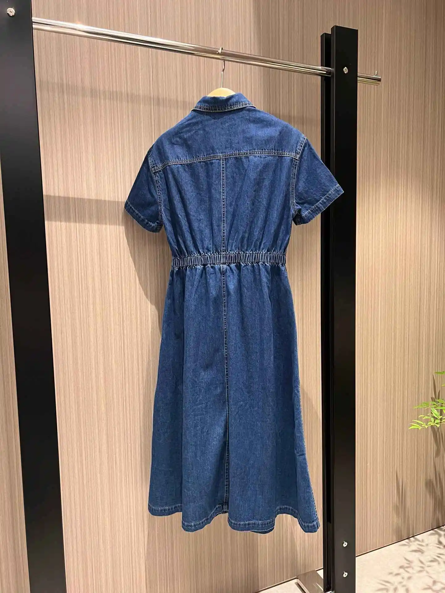 2024 Embroidered drawstring waist cinched denim dress casual work style vacation dress