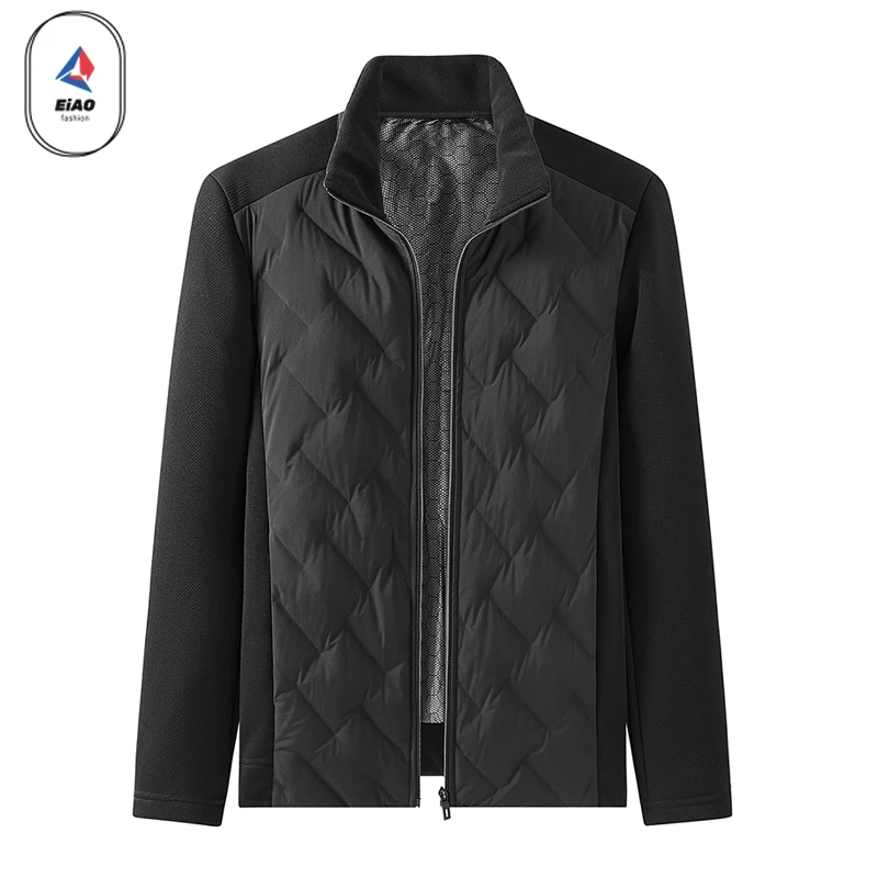 

EIAO 2025 Mens Graphene Down Jacket Winter Lightweight Stand Collar Spliced Design Fashion Coat Waterproof Warm Tech Streetwear