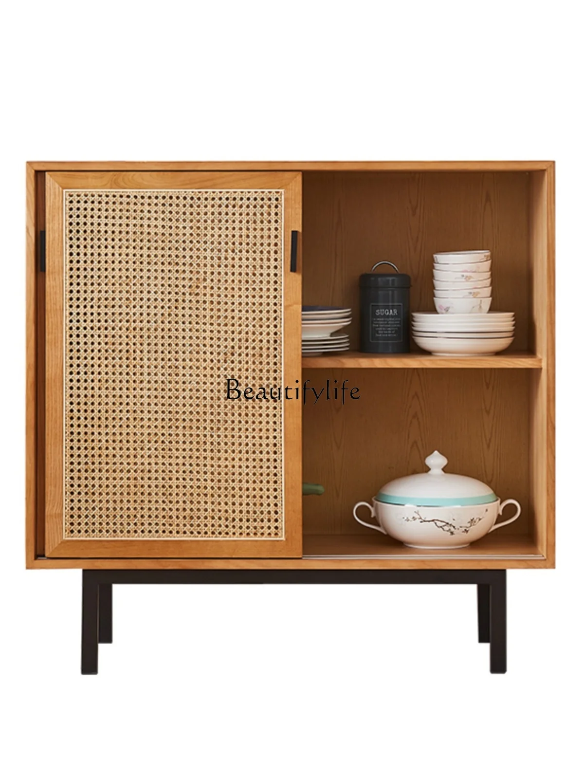 

Nordic Solid Wood Sideboard Rattan Modern Simple Home Living Room Locker