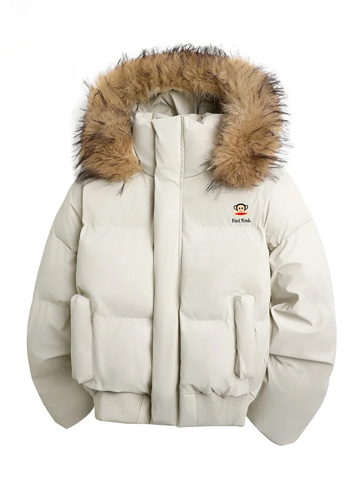 

PaulFrank Large Mouth Monkey Mountain Eagle Thiened Cotton Jaet Hooded Men's Winter Retro Warm Fur Collar Cotton Coat