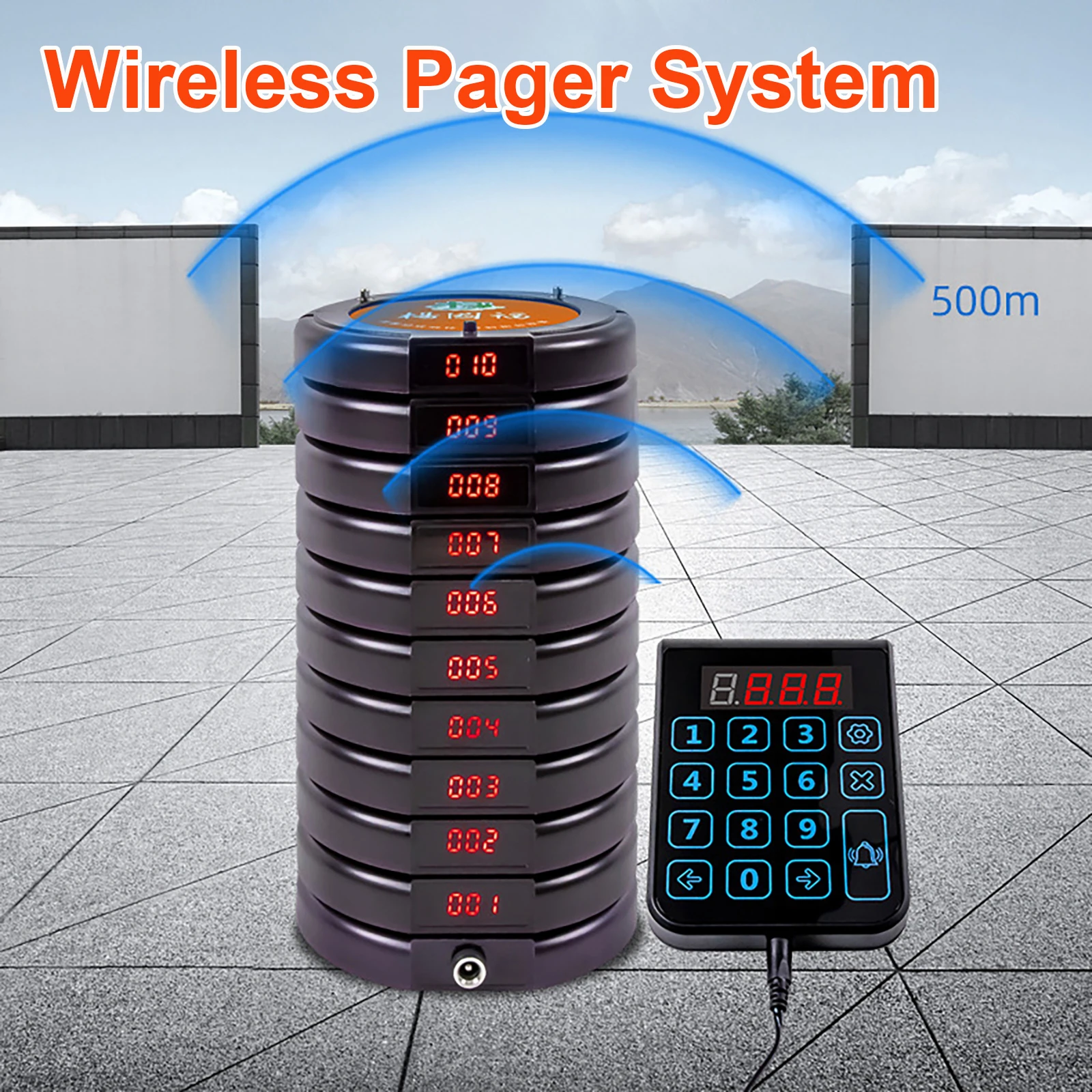 

Wireless Calling System Beeper Buzzer Bell Receivers 1 With 10 Receiver Vibrating Disc Caller for Meal Picker Cafe Milk Tea Shop