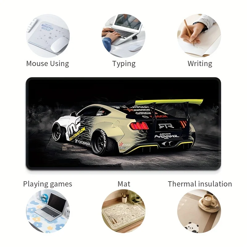 Mouse Pad with Stitched Edges Gaming Mat with Cool Racing Car Home Officel Desk Accessory and Gift for Gamers PC Non-Slip Rubber