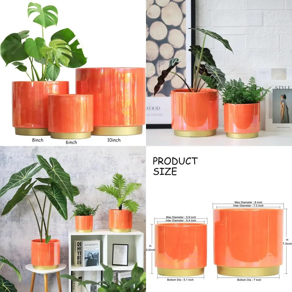 

Indoor Plant Pots with Drainage, 7.6 + 6 2-Piece Set, Succulent Orchid Pots - Rainbow Pearl Glaze