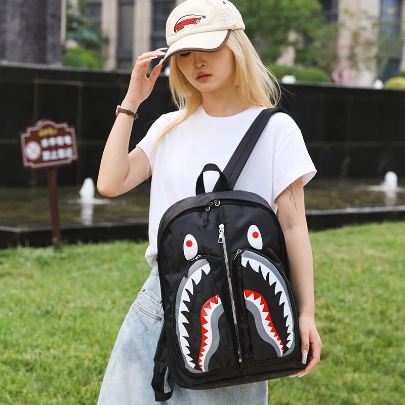 New camouflage backpack Shark backpack trend couple bags to match students children backpack