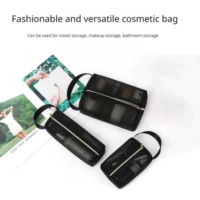 Travel Black Mesh Cosmetic Bag Small Large Black Makeup Bag Toiletry Organizer Case Lipstick Storage Pouch