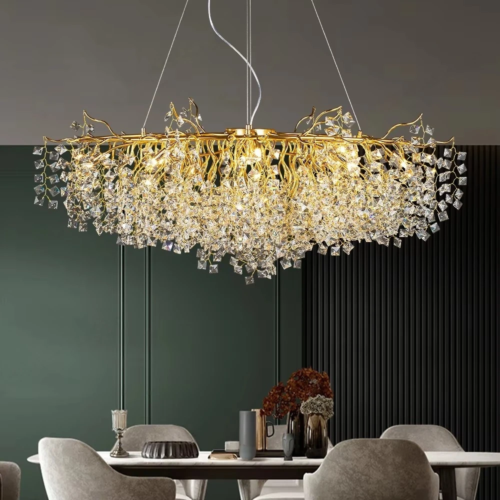 Modern Crystal Chandelier Light Luxury For Dining Living Room Kitchen Table Large Crystal Round/long Ceiling Light Fixtures