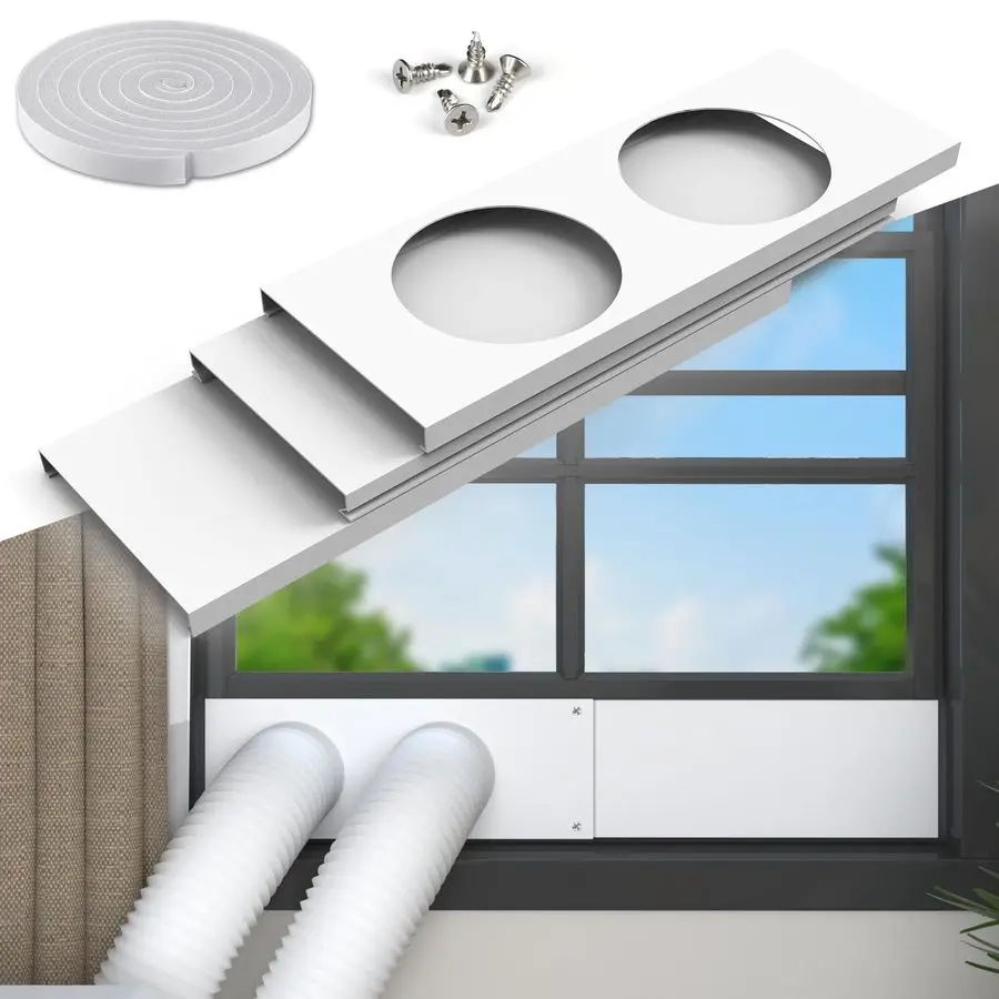 

Dual Hose Portable Air Conditioner Window Kit, 5.9 Diameter Adjustable Window Seal Plates with Foam Seal Strip, Sliding AC Windo