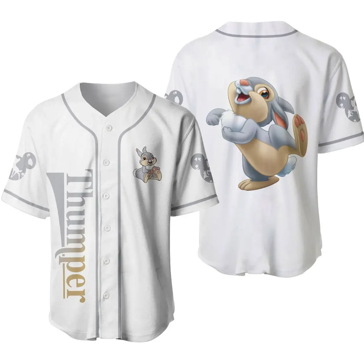 2024 Nieuwe Thumper Konijn Bambi Grijze Streeppatronen Disney Honkbalshirt Pluto Hond Geelgroen 3d T-Shirt