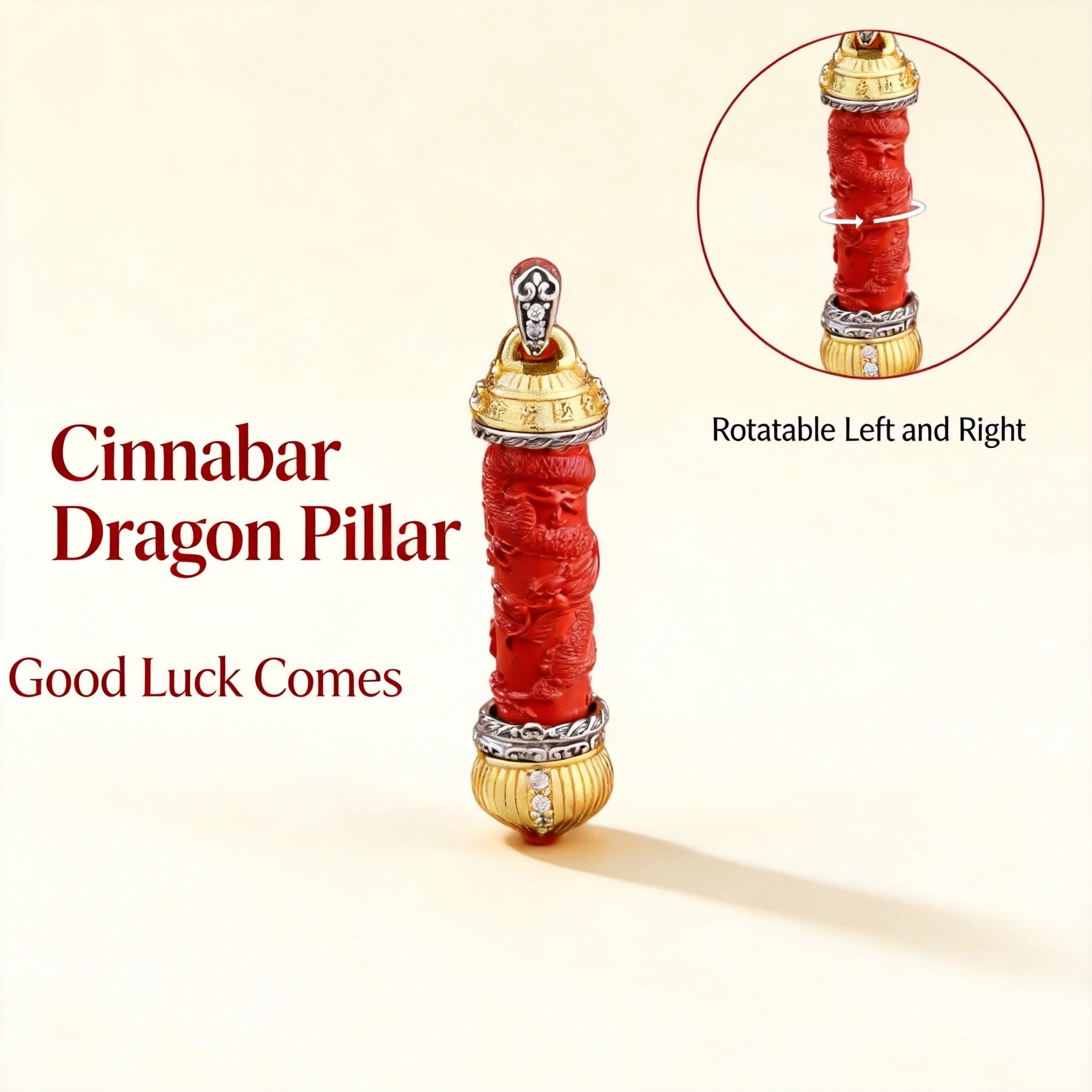 Китайский талисман в стиле циннабра с резным изображением дракона, вращающийся кулон, традиционное благословение, привлекающее богатство и удачу, унисекс.