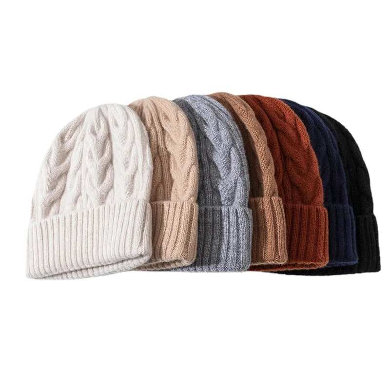 100% Merino Wool Men Women Winter Warm Beanies Casual Short Thread Hip Hop Hat Adult Men Female Wool Knitted Skull Cap Elastic