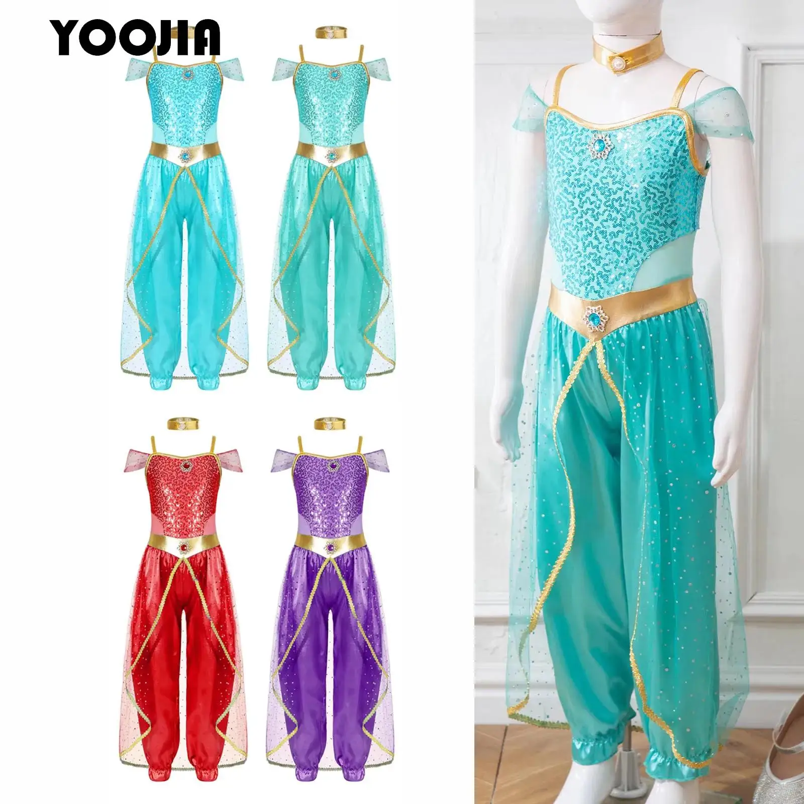 

Girls Festival Arabian Princess Costumes Kids Indian Dance Embroider Bollywood Jasmines Costume Party Halloween Cosplay Outfits