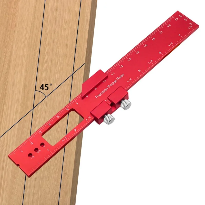 Multi Functional Aluminum Alloy Positioning/Marking Ruler for Woodworking, Adjustable Angle Measuring Tool DIY Carpentry Tool