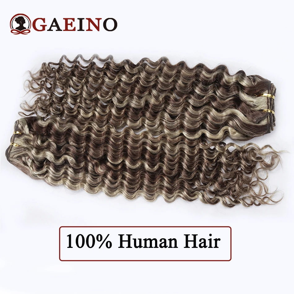 Extensões de trama de cabelo humano para mulheres, onda profunda, loira, trama dupla, destaque, 12-26in, 100g, P4, 613