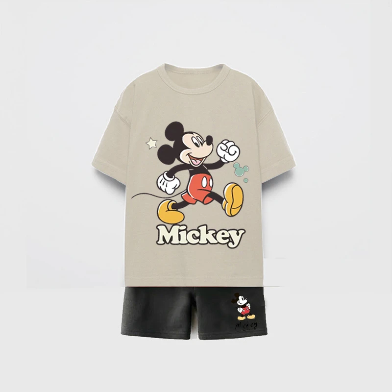 مجموعة ملابس أطفال كارتونية من ديزني 100% قطن بأكمام قصيرة بدلة رياضية للأولاد والبنات ملابس صيفية للأطفال ملابس للمراهقين