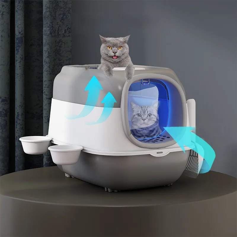 New Cat Litter Box Cat Toilt Extra Large Size Fully Enclosed Toilet Sand Tray Anti Splashing Anti Odor Belt Sand Intelligen